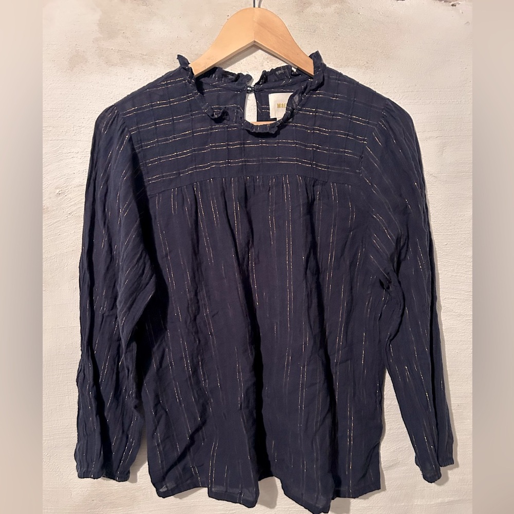 Anthropologie Navy Blue Pintuck Blouse - Picture 3 of 6
